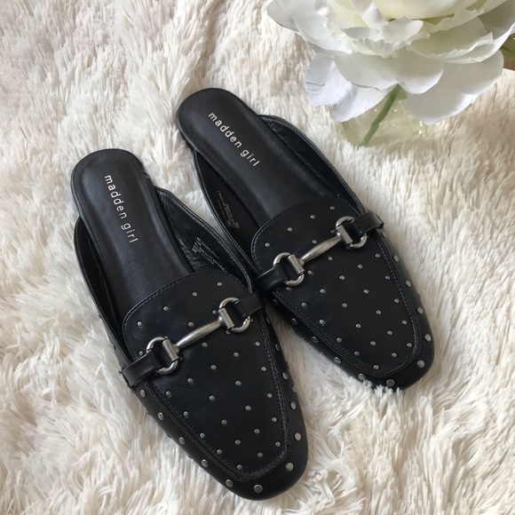 Madden Girl Shoes - Madden Girl Miloo Black Studded Mules Size 10